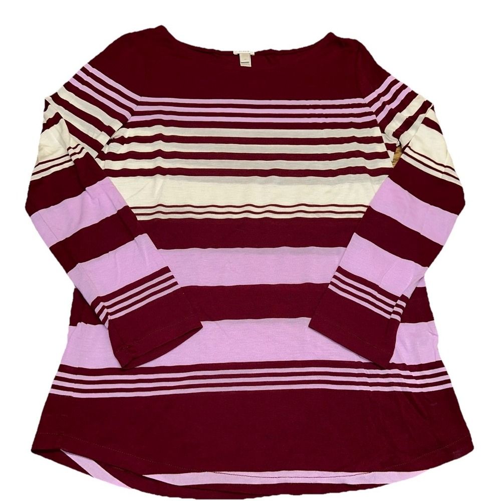 J. Crew Pink‎ & White Striped Colorblock Boat Neck Long Sleeve Shirt Women's XS